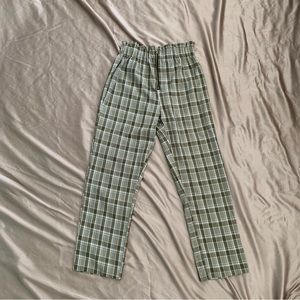 Green Tartan Straight Leg Pants